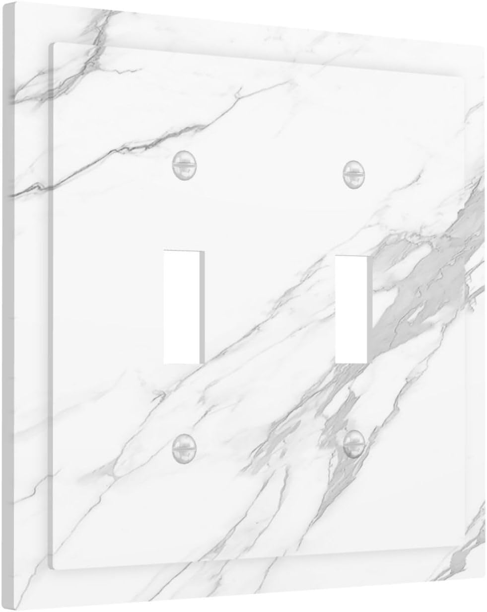Decorative Switch Plates Modern White Gray Marble 2 Gang Double Toggle Outlet Light Switch Cover Wall Plate Electrical Faceplate for living Room Bathroom Decor