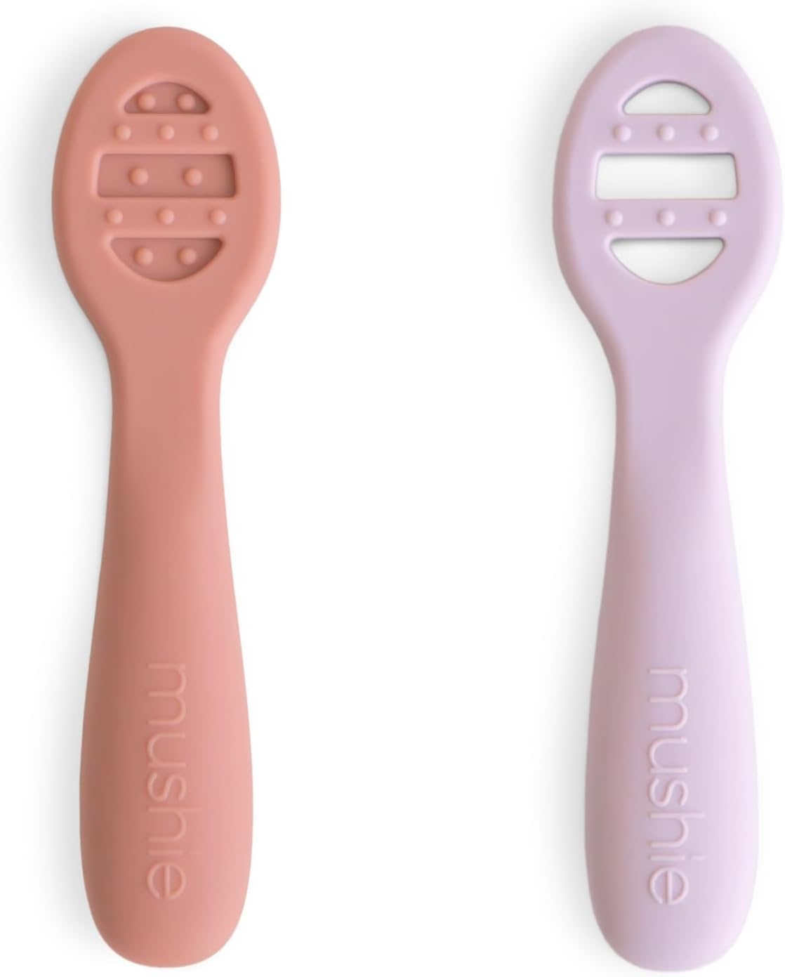 mushie Silicone First Feeding Baby Spoons | 2 Pack (Rose/Soft Lilac)
