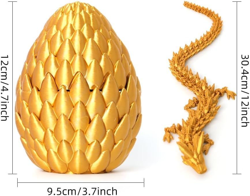 12inch 3D Printed Dragon Egg,Mystery Crystal Dragon Fidget Toys,Articulated Dragon,Home Desk Decor Easter Surprise Dinosaur Eggs,Adults Fidget Toys for Autism/ADHD (Yellow)