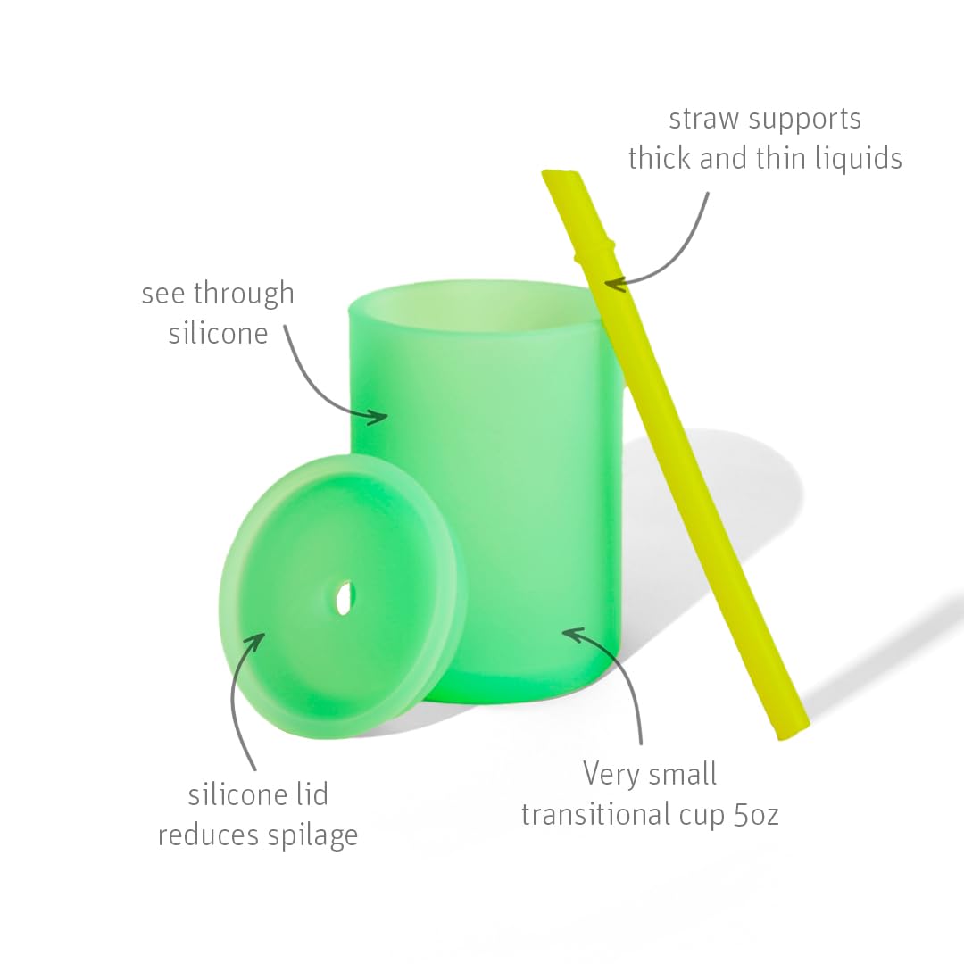 Avanchy Silicone Training Sippy Cup with Straw Lid – Tiny Cup for Babies 6+ Months to Toddlers 1 Year Old – 5 oz Infant Water Cup for Baby Led Weaning, See-Thru Green