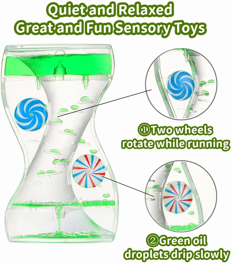 Liquid Motion Bubbler Pens Duple Wheel Colorful Timer Fidget Pens for Kids Sensory Toys Liquid Motion Bubbler Pen for Stress Relief and Anxiety Desk Toys Bubbler Timer Gifts for Kids 2 Pack Geen