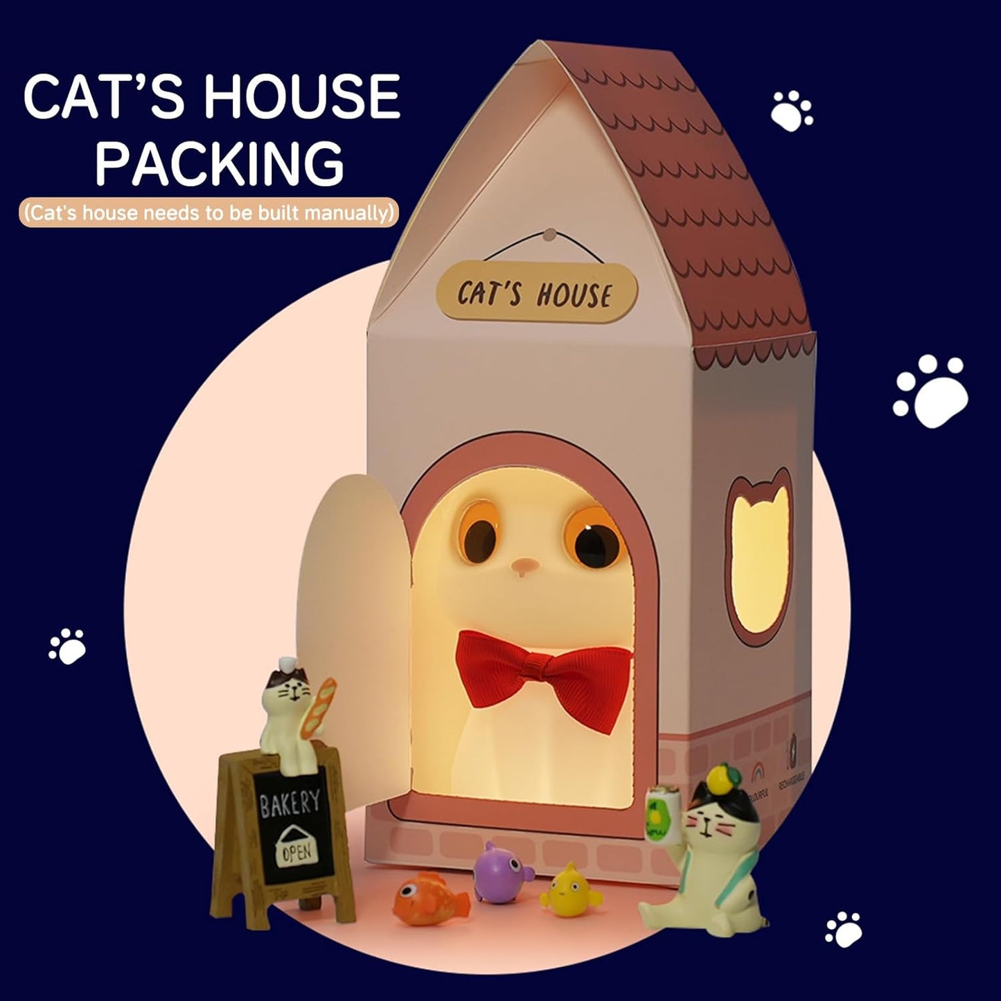 Kitty Cat Night Light for Kids, Cute Cat Lamp Portable Silicone Animal Nightlight Rechargeable Nursery Light for Baby Toddler Room, Kawaii Gifts for Boys Girls