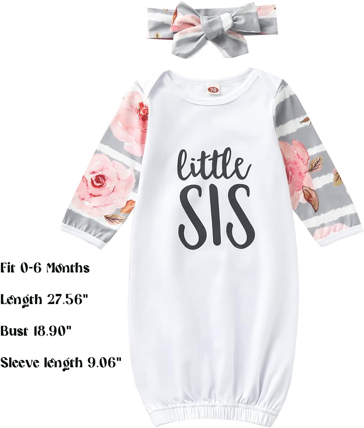 AMAWMW Newborn Baby Girl Little Sister Sleeper Gown Stripe Long Sleeve Nightgown Pajamas Gifts Stuff Essential Outfit