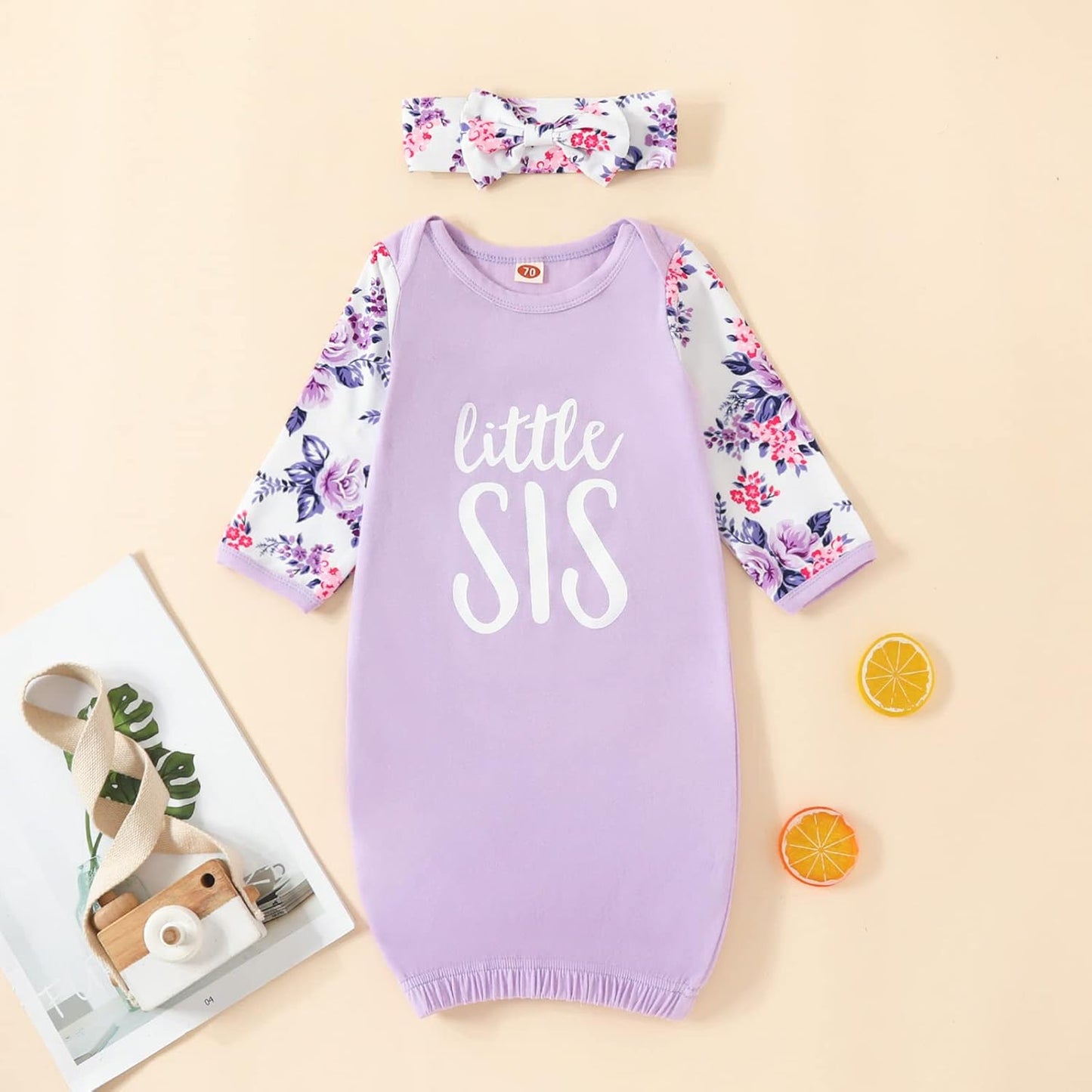 AMAWMW Newborn Baby Girl Little Sister Sleeper Gown Stripe Long Sleeve Nightgown Pajamas Gifts Stuff Essential Outfit