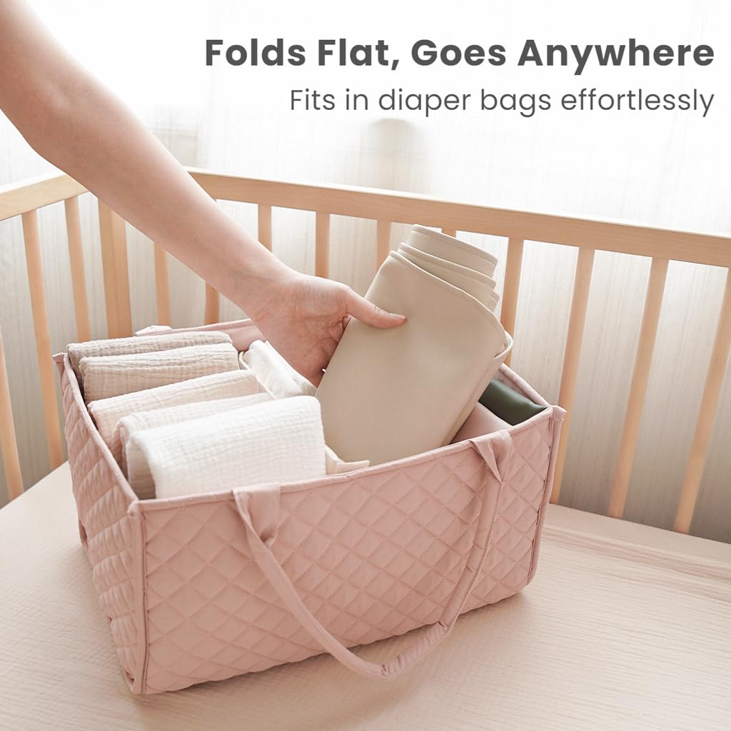 Konssy 2 Pack Faux Leather Baby Changing Mat 30"x17", Foldable and Wipeable Portable Changing Pad, Waterproof and Soft for Travel or Home Use (Blush,Beige)