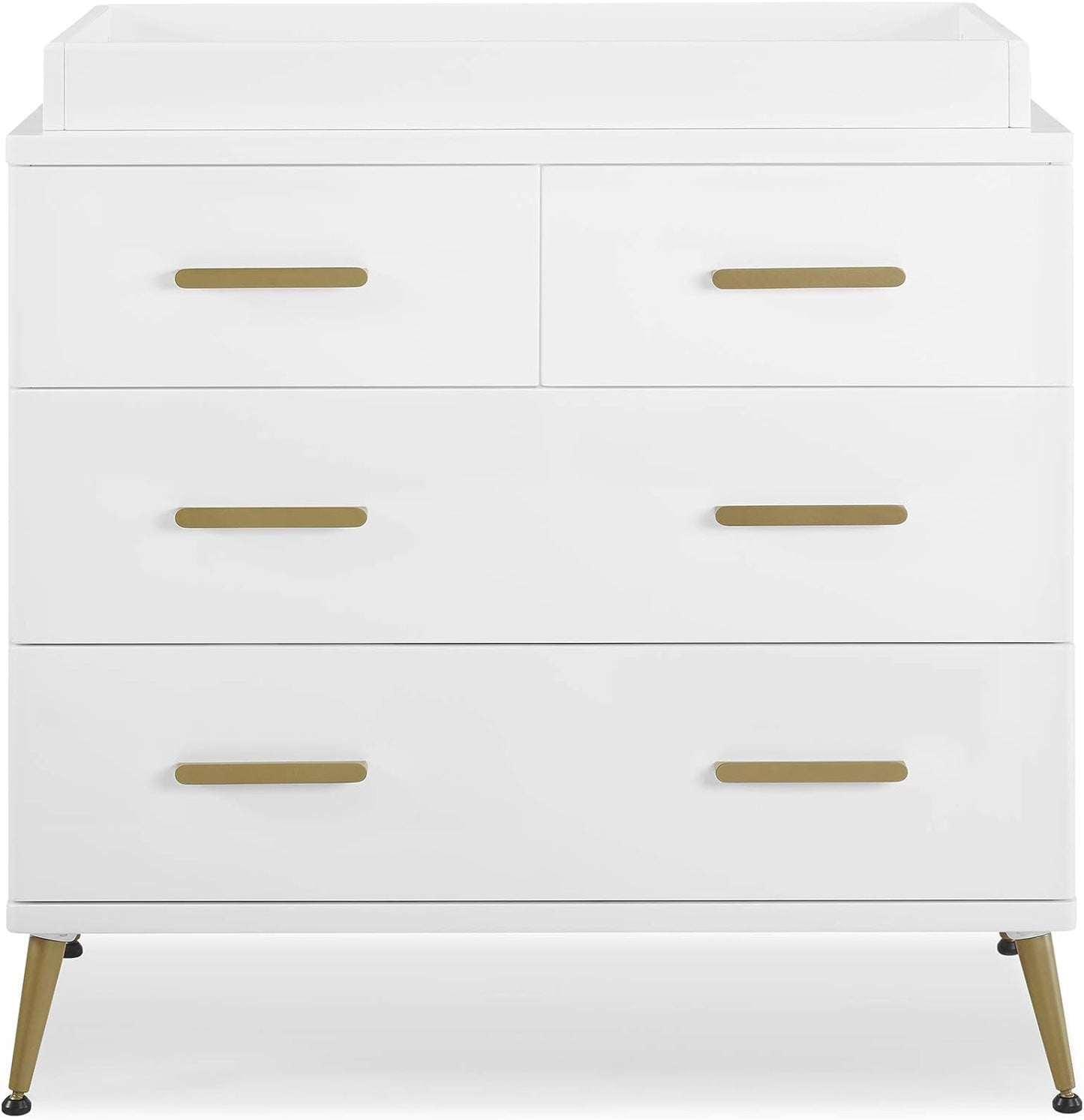 Delta Children Sloane Crib 7-Piece Baby Nursery Furniture Set–Includes: Convertible Crib, Dresser, Changing Top, Crib Mattress, Fitted Sheets, Toddler Guardrail & Changing Pad, White w/Melted Bronze