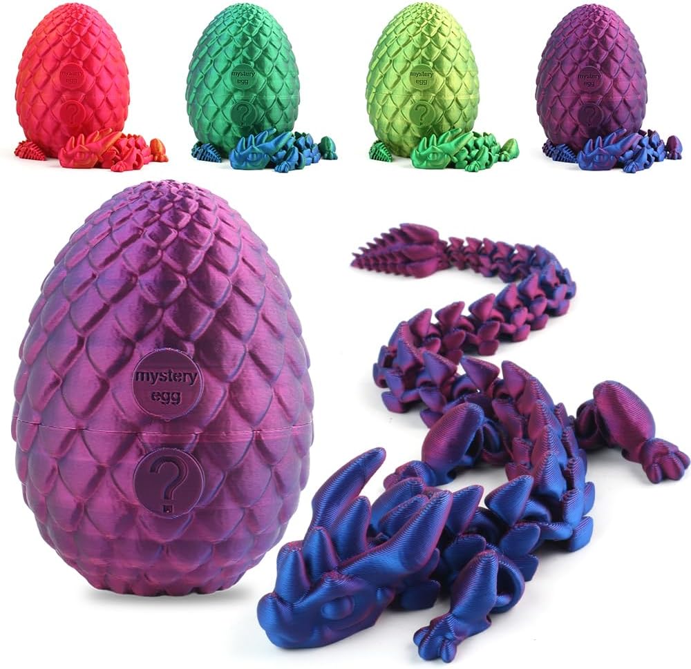 STONESTAR 3D Printed Dragon Fidget Toys, 12" Full Articulated Dragon in Mystery Egg, Home Office Decor Executive Desk Toys Xmas/Easter Gift for Dragon Lovers (Laser Purple)