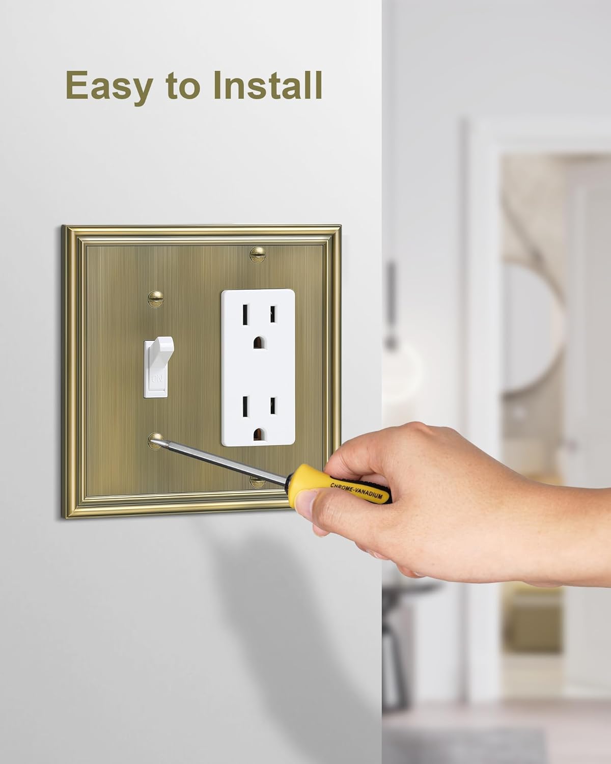 2-Pack Combo Toggle/Decorator Light Switch Cover Plate, Antique Brass Decorative Electrical Outlet Covers, Durable Solid Zinc Alloy Wall Switch Plates and Outlet Covers