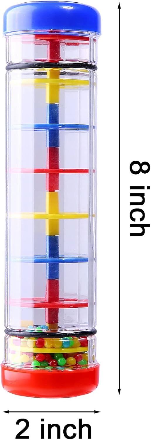 2 Pack Rainmaker Rain Stick Musical Instrument for Babies, Toddlers and Kids, 8 Inch Rainfall Rattle Tube Rainstick Shaker Toy
