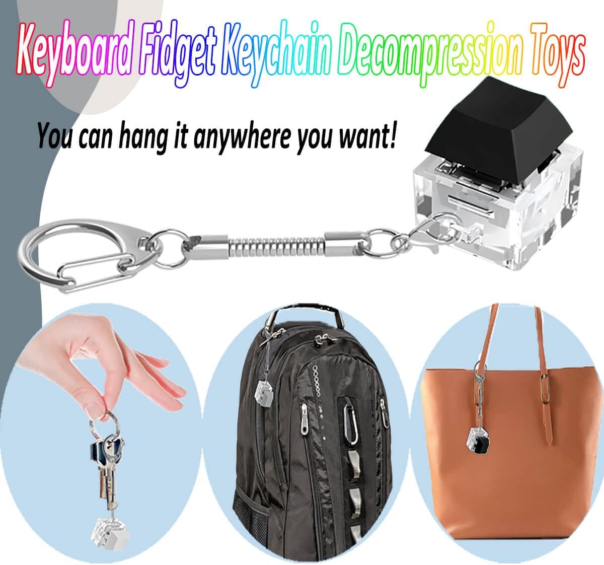 Keyboard Fidget Toys, Keyboard Fidget Keychain Keyboard Decompression Toys Keyboard Fidget Toy Button Stress Relief Gifts for Adult and Kids,Finger Clicker Toys,ADHD Toy,Cool Fidgets(White and Black)