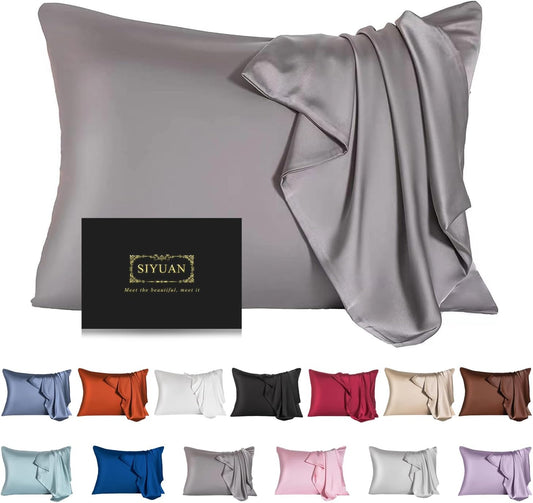 Mulberry Silk Pillowcase for Hair and Skin,Queen Size Cooling Silk Pillow Case with Hidden Zipper,Allergen Proof Dual Sides Soft Breathable Smooth Silk Pillow Cover for Women(Queen,Dark Gray)