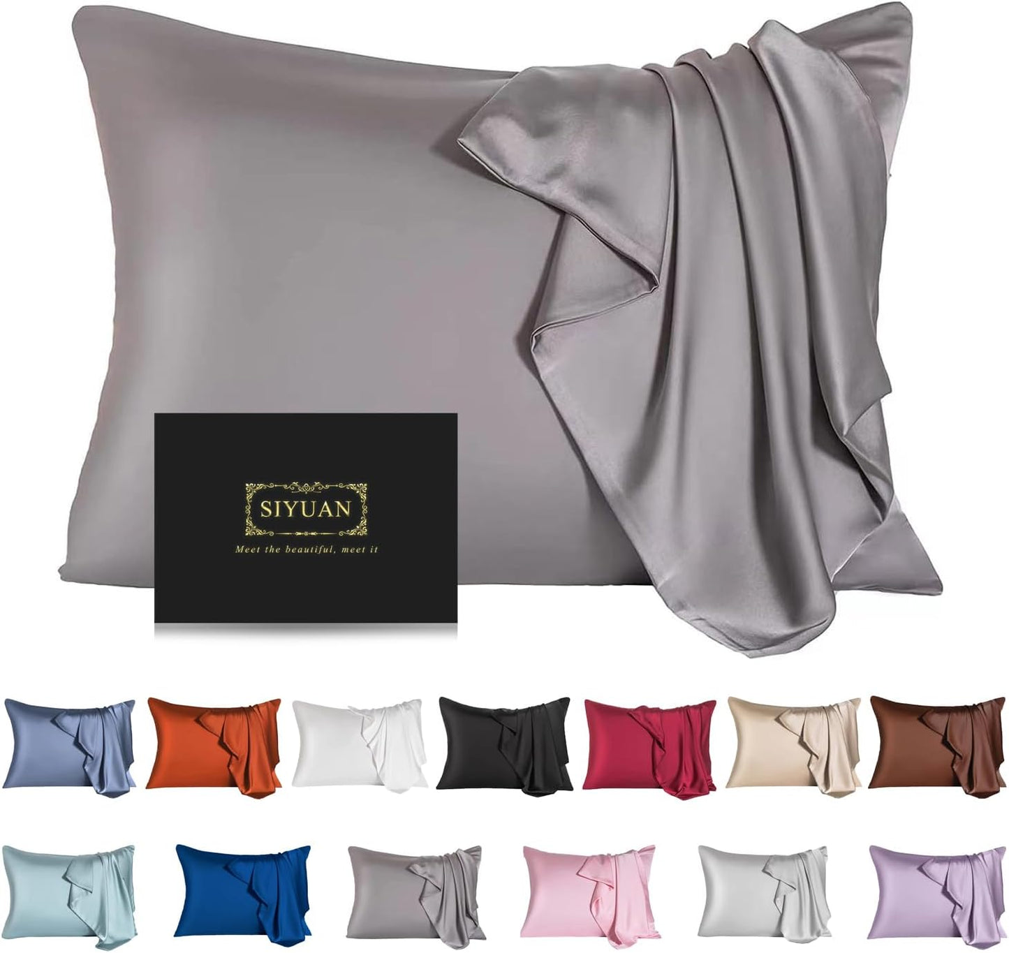 Mulberry Silk Pillowcase for Hair and Skin,Standard Size Cooling Silk Pillow Case with Hidden Zipper,Allergen Proof Dual Sides Soft Breathable Smooth Silk Pillow Cover for Women(Standard,Dark Gray)