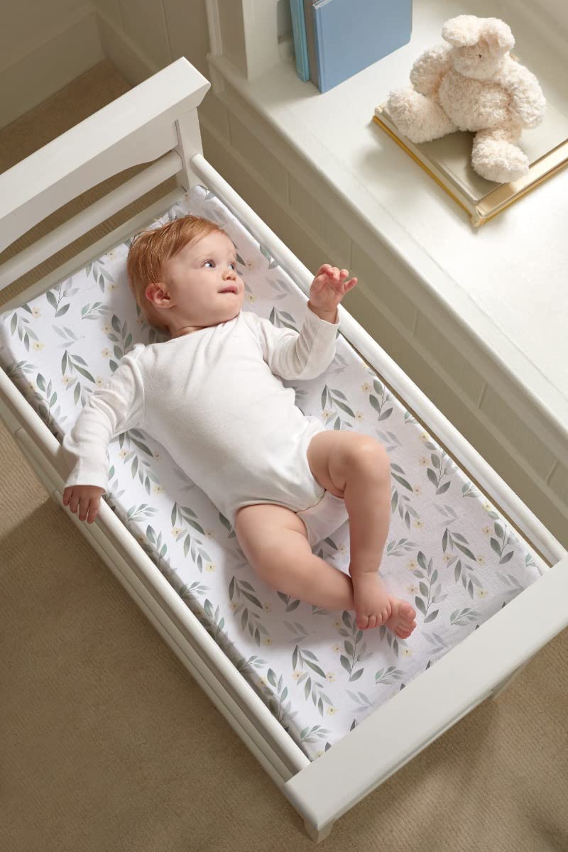 TotAha Premium Stretchy Changing Pad Covers (2-Pack)-Hypoallergenic, Silky Comfort, Buttery Soft, Calming Effect, All-Season Jersey-Knit 32'' X 16'' X 5'' Deep Pocket (Pink Buds & Green Leaves)