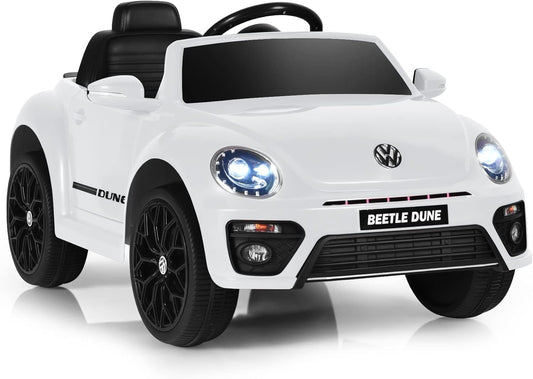 Costzon Ride on Car, 12V Licensed Volkswagen Beetle Battery Powered Vehicle w/Remote Control, Spring Suspension, Lights, USB, Horn, Music, 4 Wheeler for Boy Girl Gift, Electric Car for Kids, White