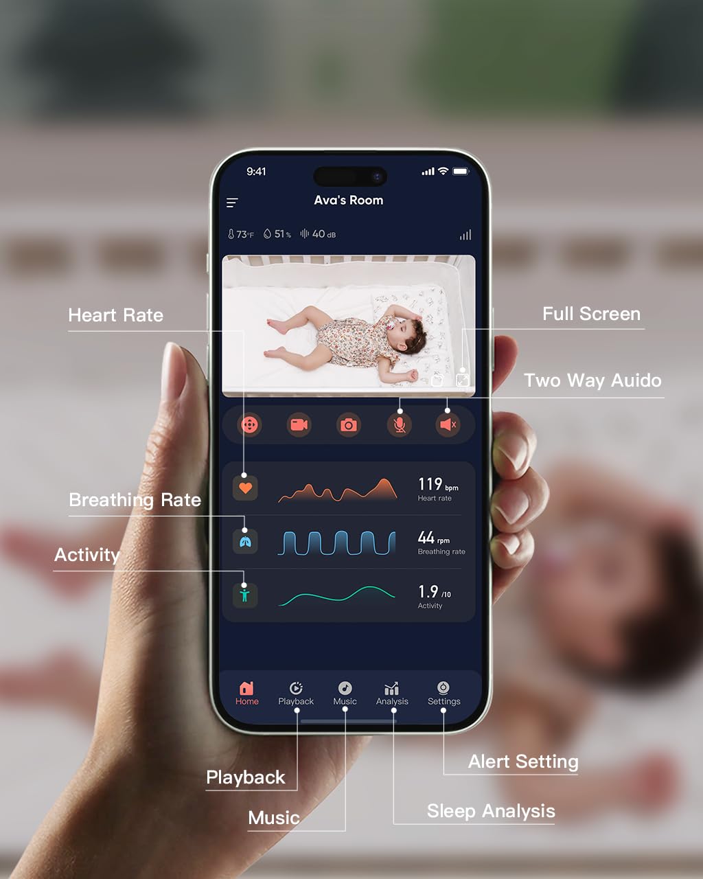iBaby i20 Smart Baby Monitor - Monitor Newborn Heart Rate, Breathing, Sleep, Sound Machine, Cry & Safety Alerts, 1080P Night Vision, Non-Wearable, No Subscription (Floor Stand)