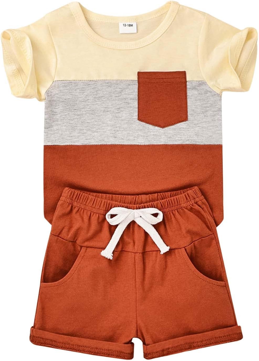 Baby Boy Clothes Toddler Boy Summer Outfits Short Sleeve Patchwork Top T-shirt & Pocket Pant Set 2 Piece 12 Months-4T