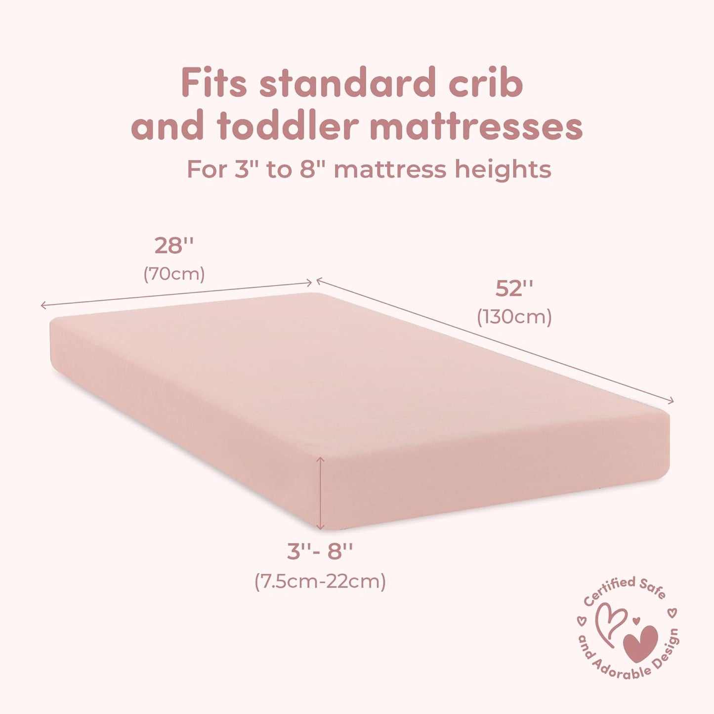 Sweety Fox 2-Pack Crib Sheets - Soft Jersey Cotton Fitted Sheets for Boys and Girls, Mini Crib Sheets, Toddler Bed Sheets (White/Pink)