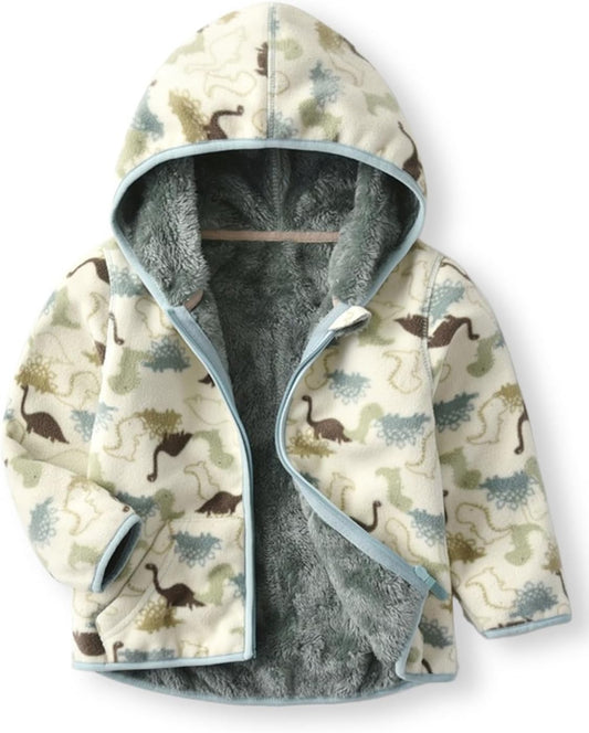 Toddler Printed Polar Fleece hooded Jacket Baby Boys Girls Kids Winter Warm Spring Autumn Outerwear Soft Lightweight