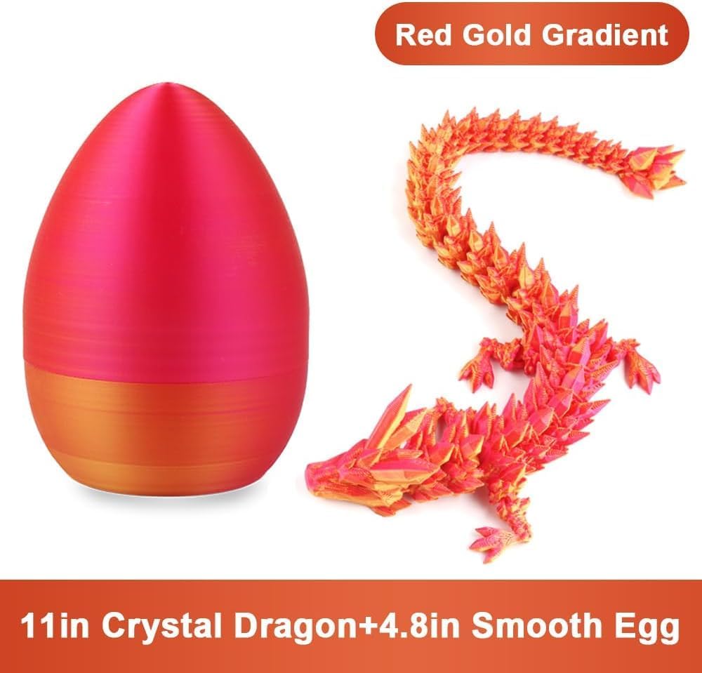 3D Printed Dragon Egg, 3D Dragon Eggs with Dragon Inside, Articulated Crystal Dragon Fidget Toy for Autism/ADHD, Home Decor Executive Desk Dragon Toys for Kids Adults (Laser Red Gold)
