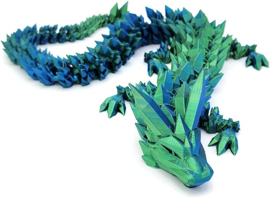 Crystal Dragon - Articulated Flexi Dragon - 3D Printed Gift (Adult, Blue/Green)