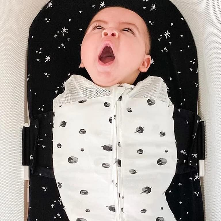 Happiest Baby SNOO Sleep Sack - 100% Organic Cotton Baby Swaddle Blanket - Doctor Designed Promotes Healthy Hip Development (Ivory Planets Black Wings, X-Large)
