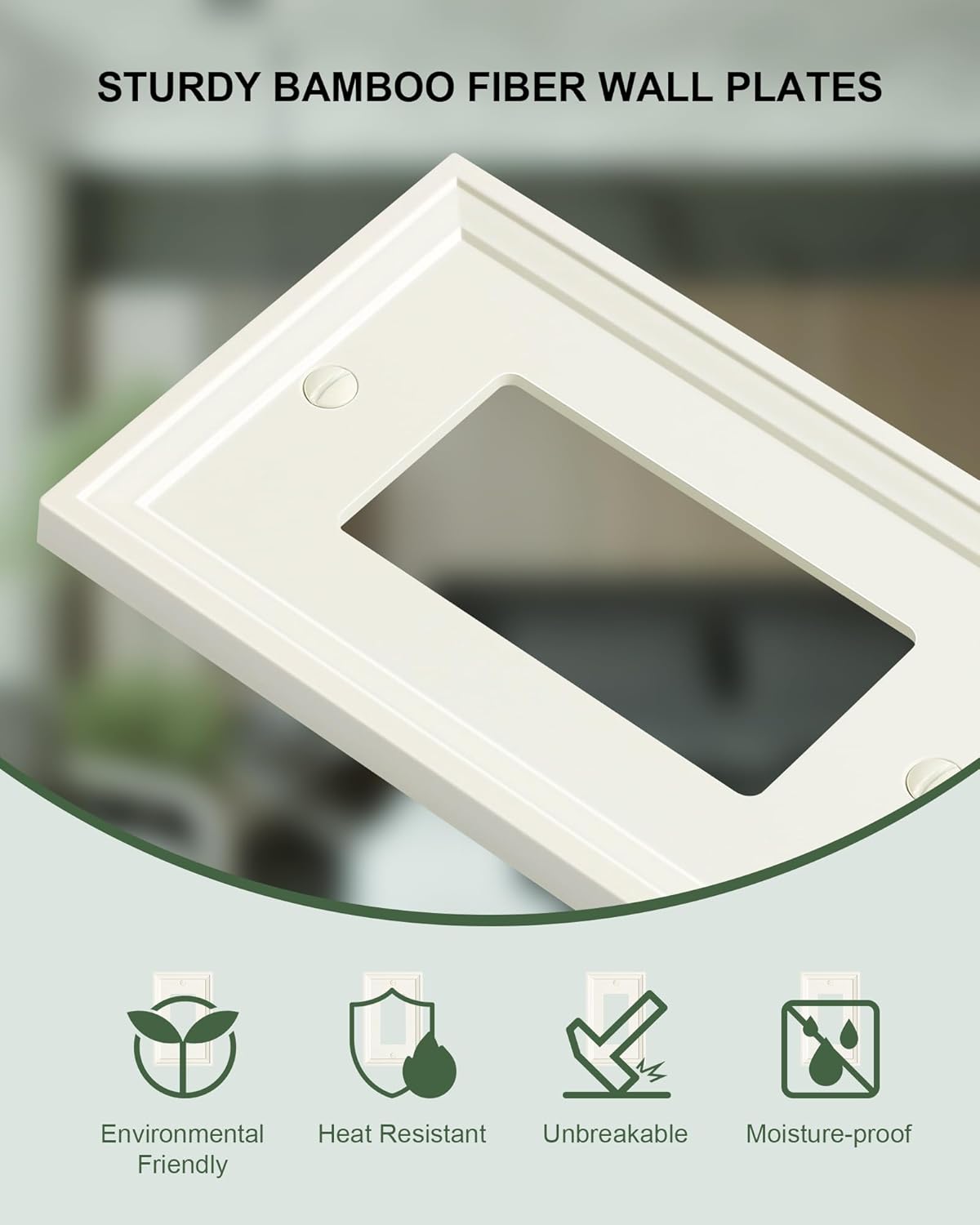 4-Pack Decorator Outlet Cover Plate, Light Almond Modern Decorative Switch Plates and Outlet Covers, Natural Bamboo Fiber Wall Plates for Electrical Outlets