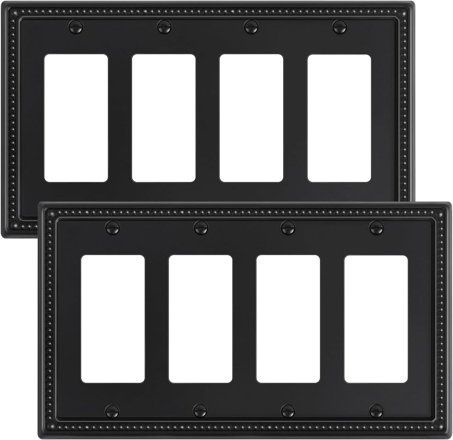 2-Pack Quad Decorator Outlet Cover Plate, Black Pearls Decorative Switch Plates and Outlet Covers, Metal Wall Plates for Electrical Outlets, Receptacle, GFCI Outlet, Dimmer Switch