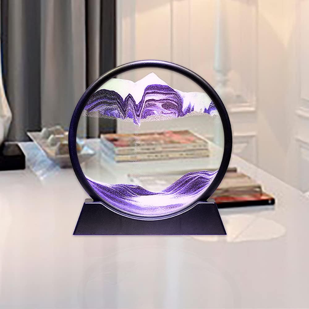 Moving Sand Art Picture in Motion Round Glass 3D Deep Sea Landscape, Calming Fidget Dynamic Sand Art Sandscapes, Sensory Relaxing Desktop Decor Art