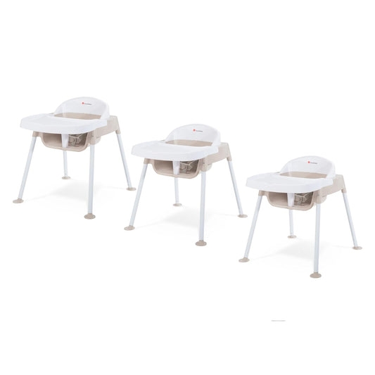 Foundations Secure Sitter Feeding Chairs 3-Pack, No-Tip Feet, 3-Point Adjustable Harness, Removable Tray, Stackable Feeding Chairs (13 inch)