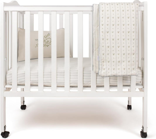 Ely's & Co. Mini Crib Bedding Set for Boys, 4 Piece Set Includes – 1 Fitted Mini Crib Sheet, Quilted Comforter and Decorative Pillowcase with Insert, Blue Linear Berry Collection