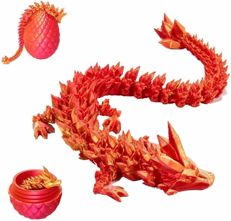 3D Printed Dragon Egg, 12inch Dragon Fidget Toys with Wings Easter Basket Stuffers Executive Desk Toys Crystal Dragon for Autism/ADHD Home Office Decor