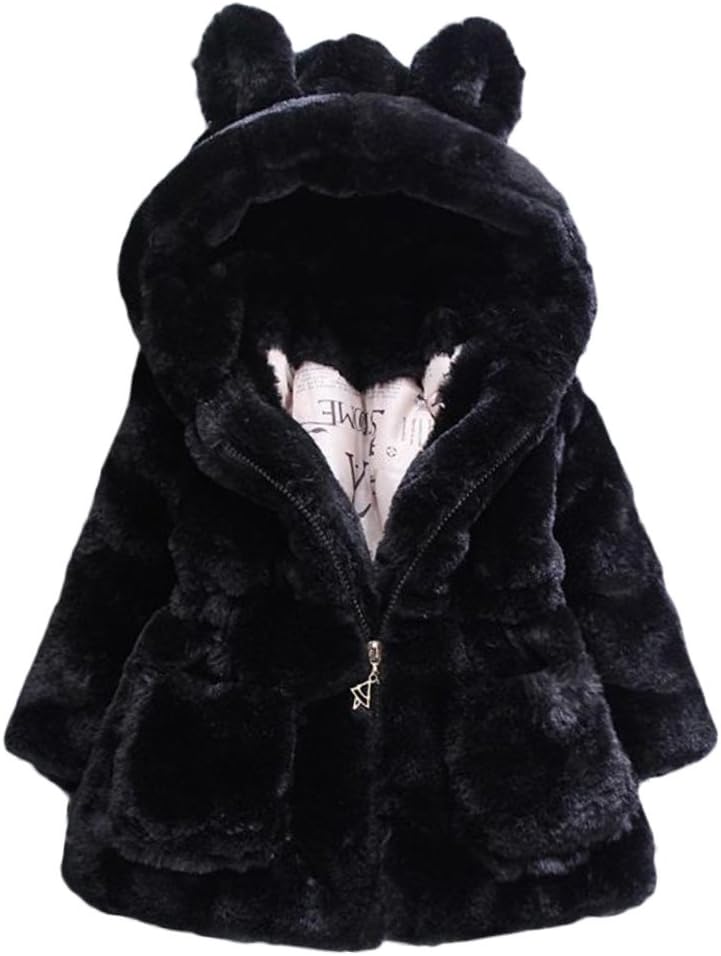 Mallimoda Girls Winter Warm Coats Ear Hooded Faux Fur Fleece Jacket