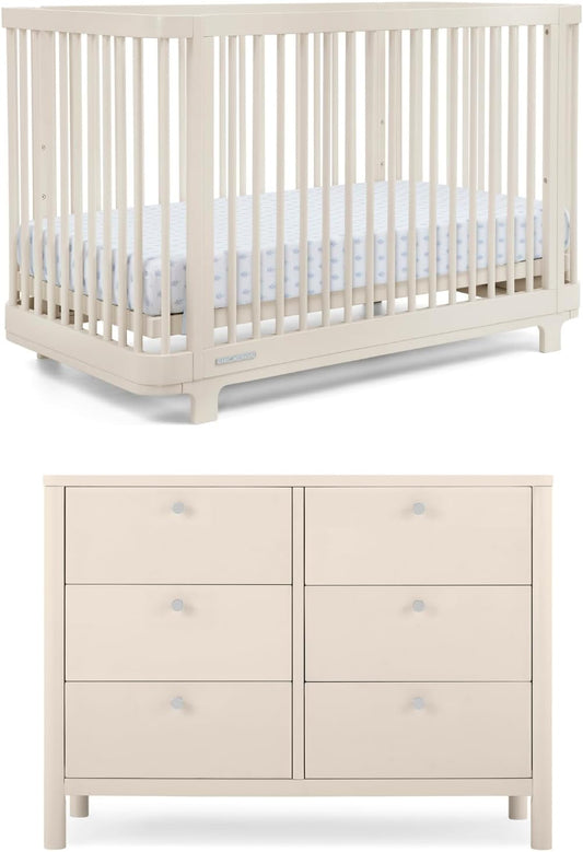 Delta Children Nest Crib and Dresser Nursery Furniture – 4-in-1 Convertible Crib | Brooks 6 Drawer Dresser | Soft Beige