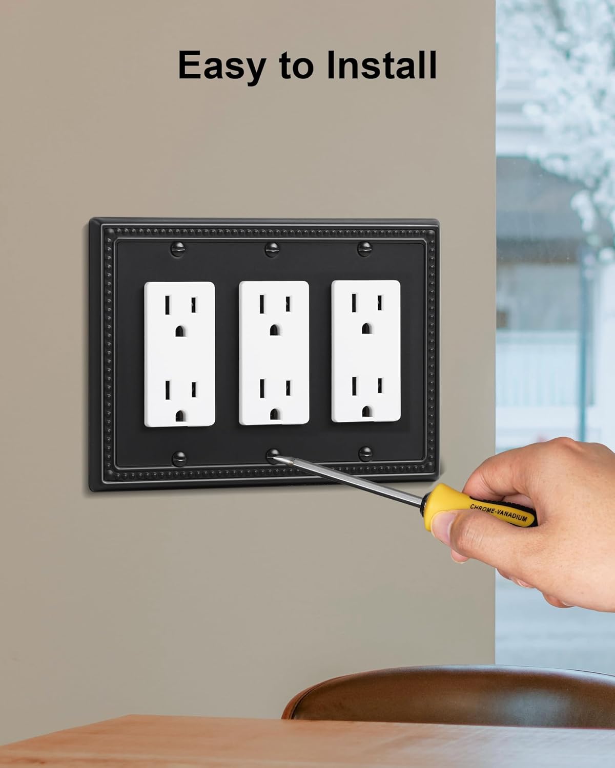 2-Pack Triple Decorator Outlet Cover Plate, Black Pearls Decorative Switch Plates and Outlet Covers, Metal Wall Plates for Electrical Outlets, Receptacle, GFCI Outlet, Dimmer Switch