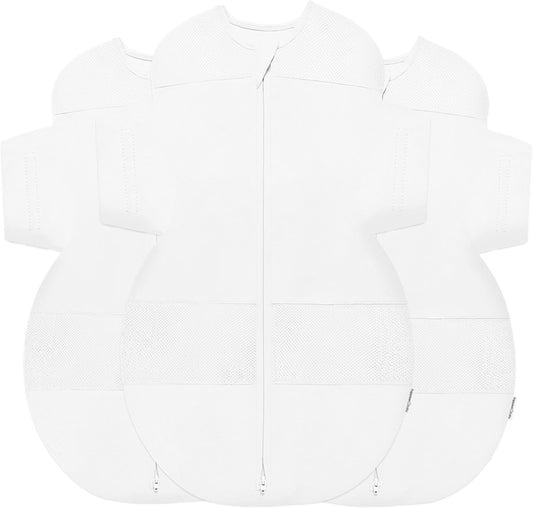 Happiest Baby SNOO Sleep Sack - 100% Organic Cotton Baby Swaddle Blanket - Doctor Designed Promotes Healthy Hip Development - 3-Pack Bundle (White, S, M, L)