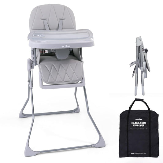 Foldable Baby High Chair with Easy Clean Double-Layer Tray, Adjustable Foot Rest, Safety First 5 Point Harness, Compact Space Saver Baby Feeding Chair Portable for Travel