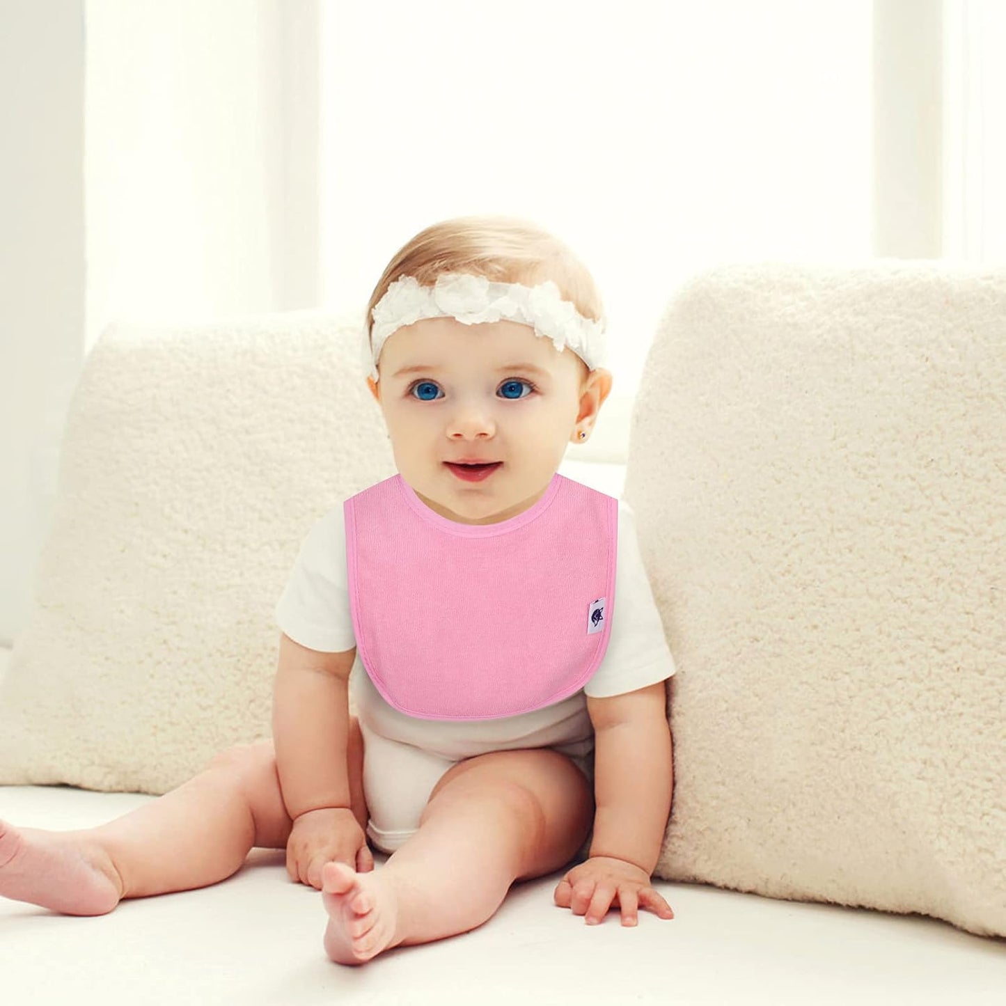 SPINFOX Waterproof Baby Bibs for Girls, Boy, Unisex Drool Bib Cotton Solid Knit Infant Feeding Bibs