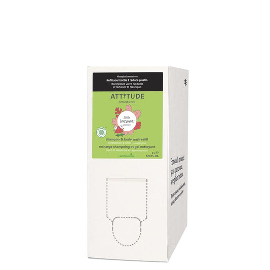 ATTITUDE Shampoo and Body Wash for Kids, EWG Verified Hair and Body Cleanser, Dermatologically Tested Soap, Plant and Mineral Based Bath Products, Vegan, Bulk Refill, Watermelon and Coco, 67.6 Fl Oz