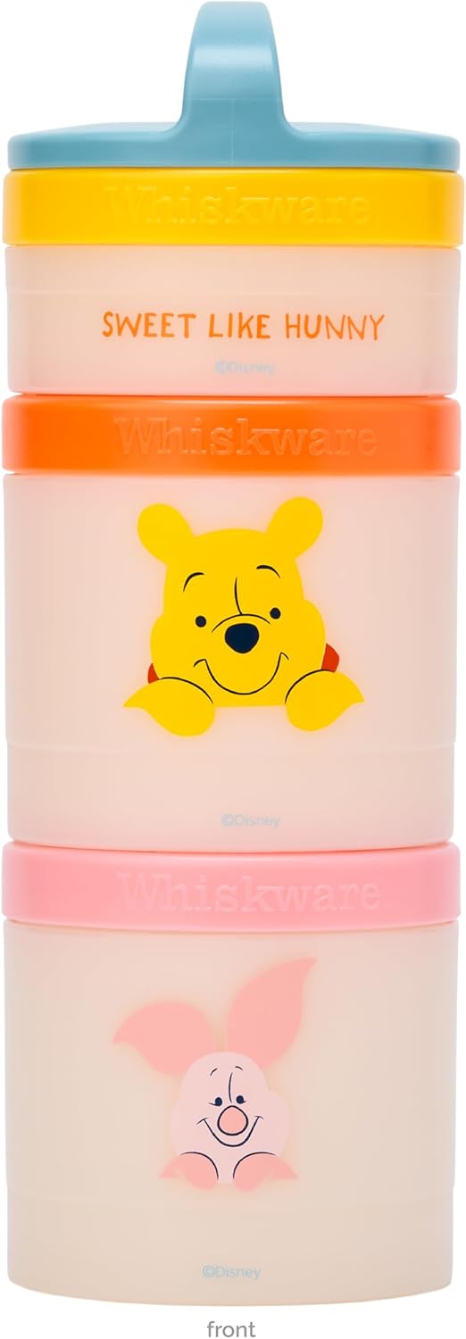 Whiskware Disney Winnie The Pooh Stackable Snack Containers for Kids and Toddlers, 3 Stackable Snack Cups for School and Travel, Sweet Like Honey, Pooh and Friends