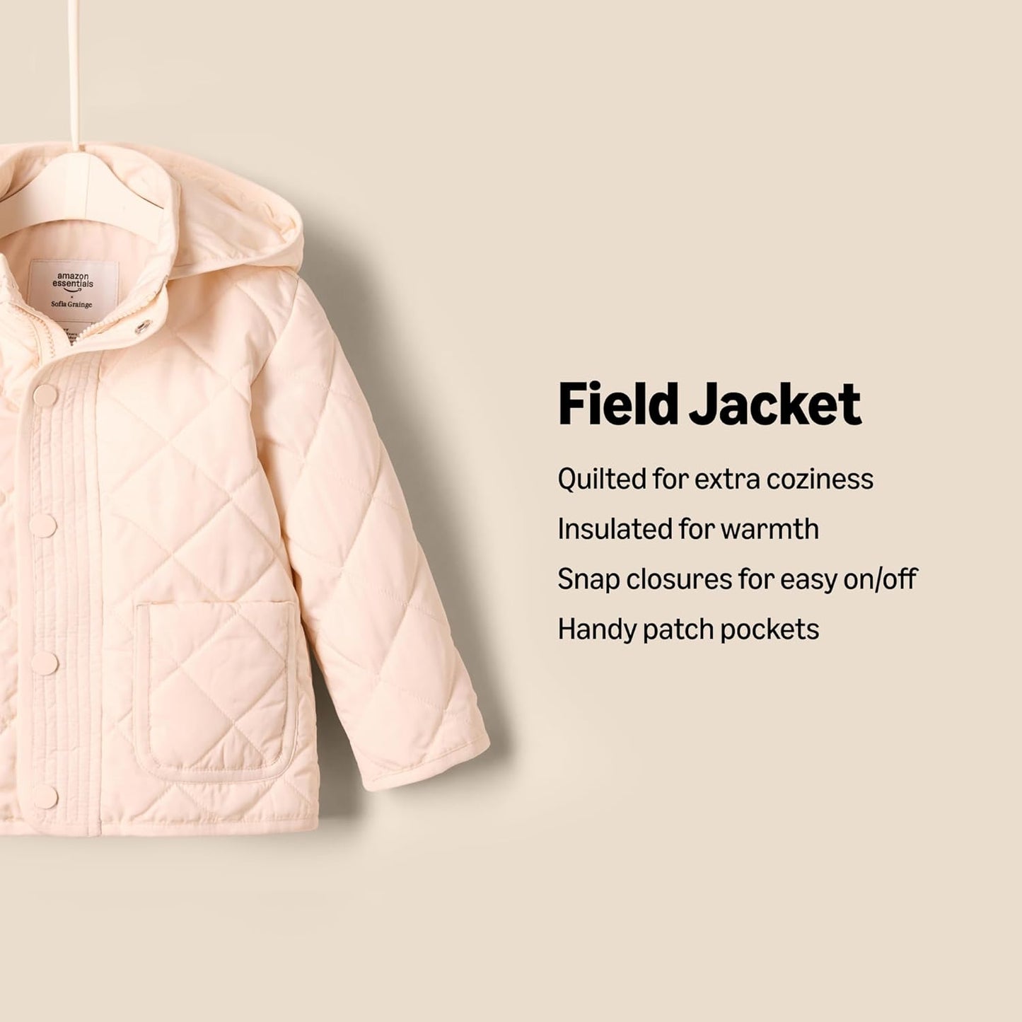 Amazon Essentials x Sofia Grainge Unisex Toddlers and Babies' Midweight Field Jacket with Hood