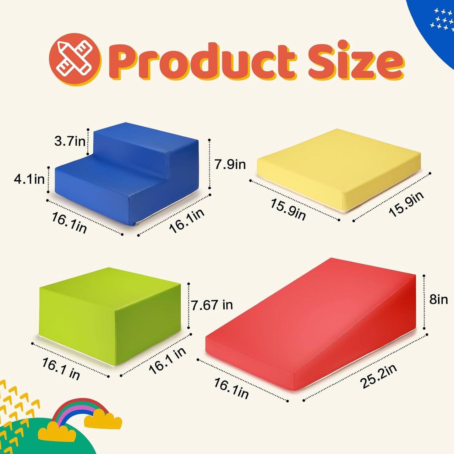 4-Piece PU Leather Baby Foam Climbing Blocks for Toddlers - Soft Play Climbing Toys for Toddlers - Foam Climbing Set for Crawling and Sliding Indoor (Red Yellow Blue)