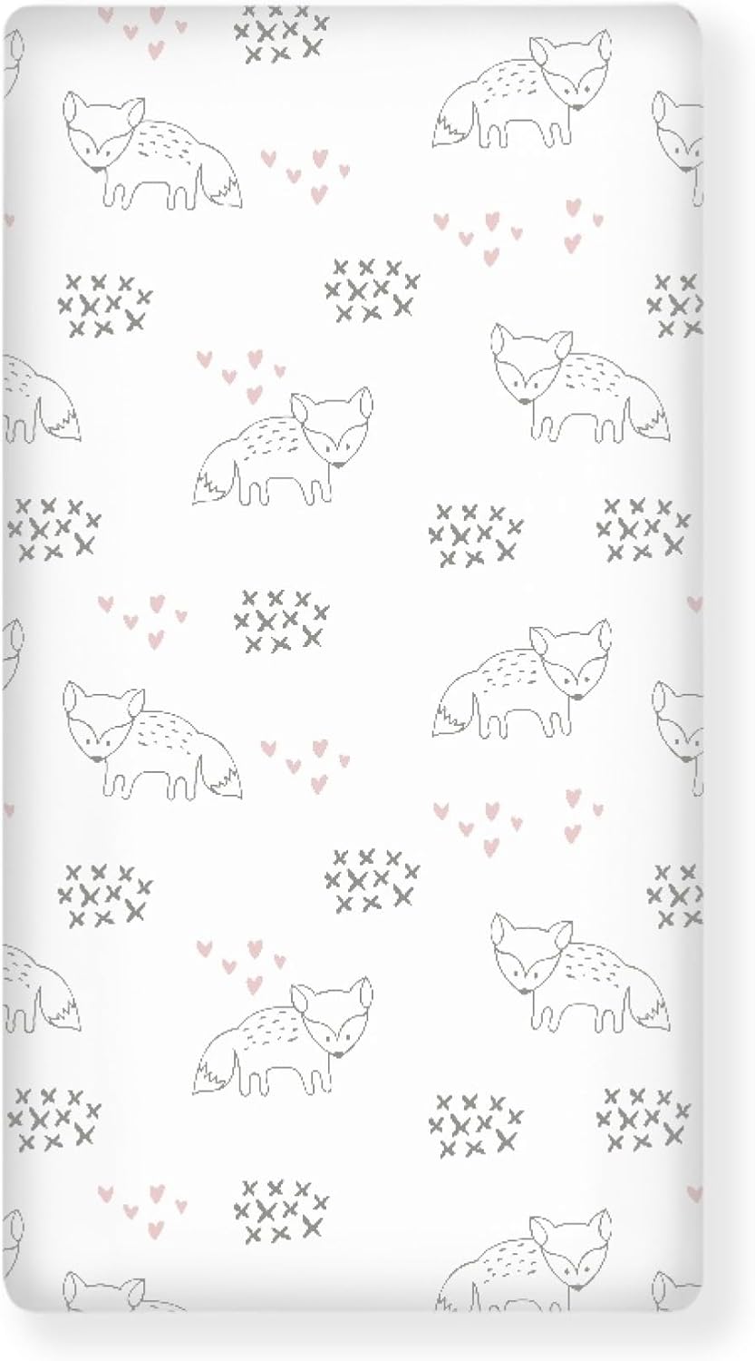 Little Fox and Heart Fitted Crib Sheet Animals Baby Crib Sheet Fit Standard Crib and Toddler Mattress,Crib Mattress Sheets for Boys Girls 28"x52"
