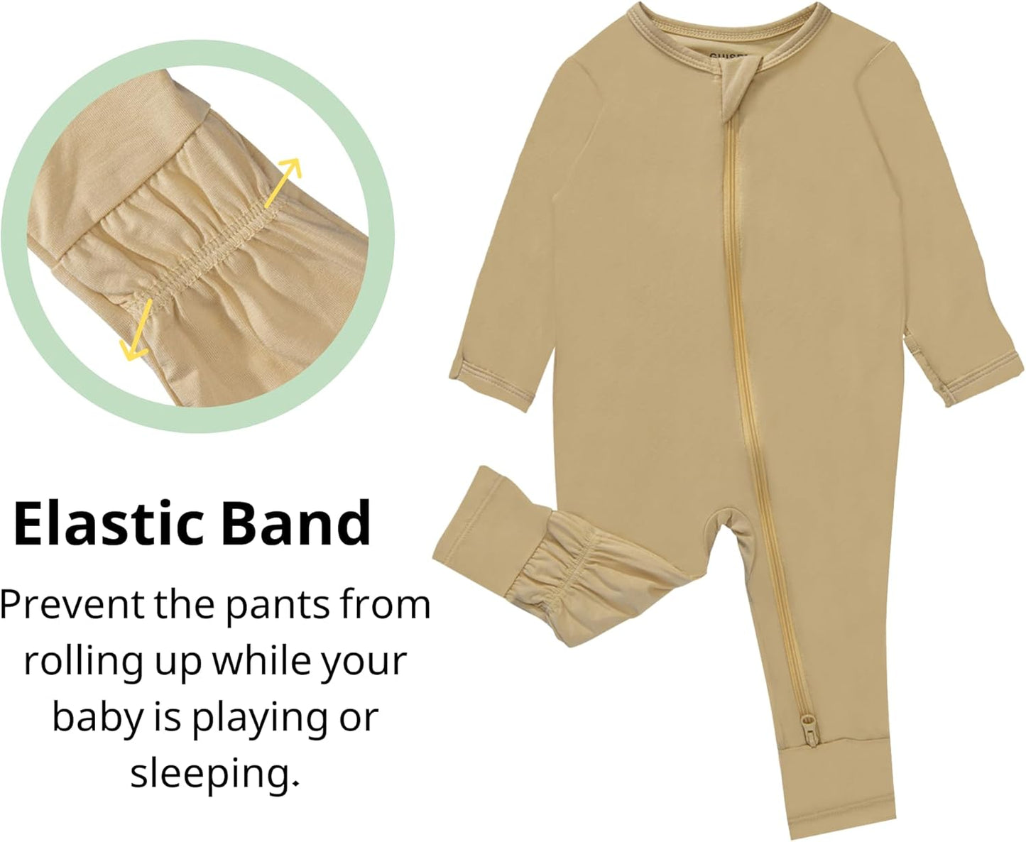 GUISBY Baby Pajamas with Mitten Cuffs - 3Pcs Girls Boys 2 Way Zipper Long Sleeve Rayon Sleepers