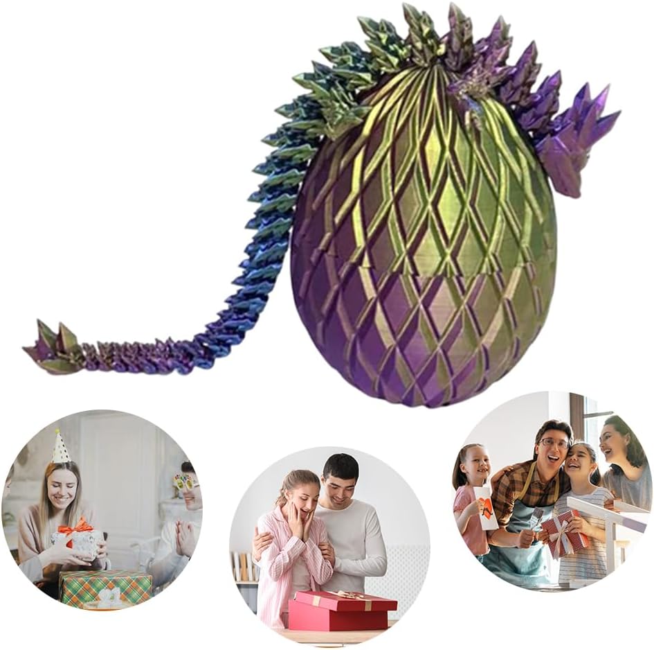 3D Printed Dragon Egg,Dragon Eggs with Dragon Inside,Crystal Dragon Fidget Toys,Full Articulated Dragon Dragon in Egg,Adults Fidget Toys for Autism ADHD (3 Colors Gold Blue Purple)