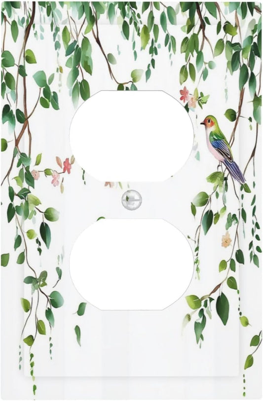 Outlet Covers Green Leaves Bird Eucalyptus Sage Plant 1 Gang Duplex Light Switch Cover Decorative Switch Plates Electrical Receptacle Faceplate Wall Plate For Bed Room Living Room