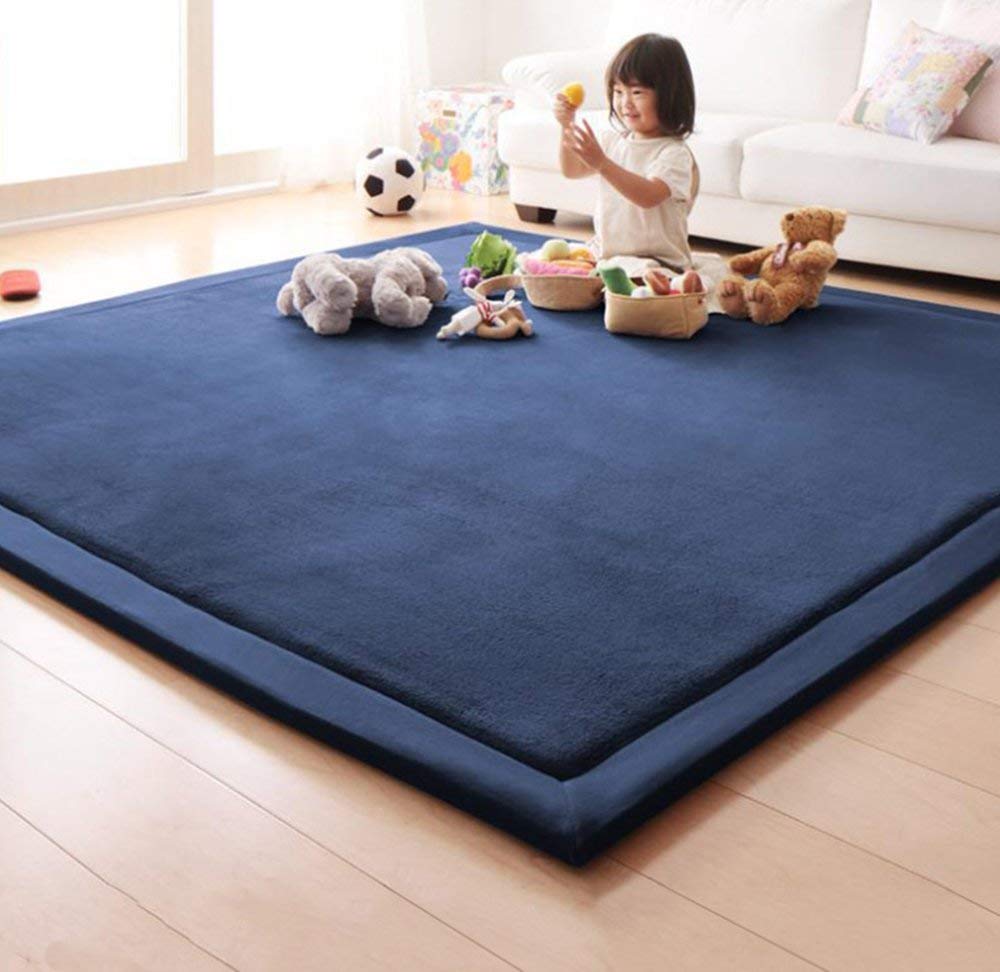 Loartee Coral Velvet Crawling Rug - Area Rug (5.0'x 6'8", Dark Blue) for Toddler Children Play Mat Yoga Mat Exercise Pads Carpet