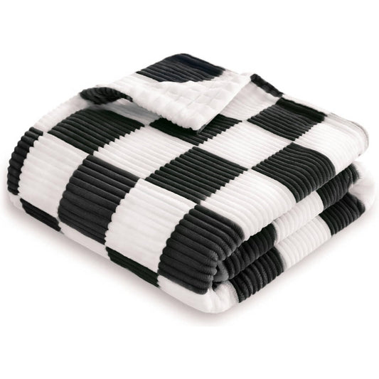 HOMRITAR Black and White Baby Blanket for Boys Ultra Soft Warm Lightweight Toddler Blanket with High Contrast Checkered, 3D Double Layer Fleece for Newborn Visual Touch Sensory 30x40 Inch