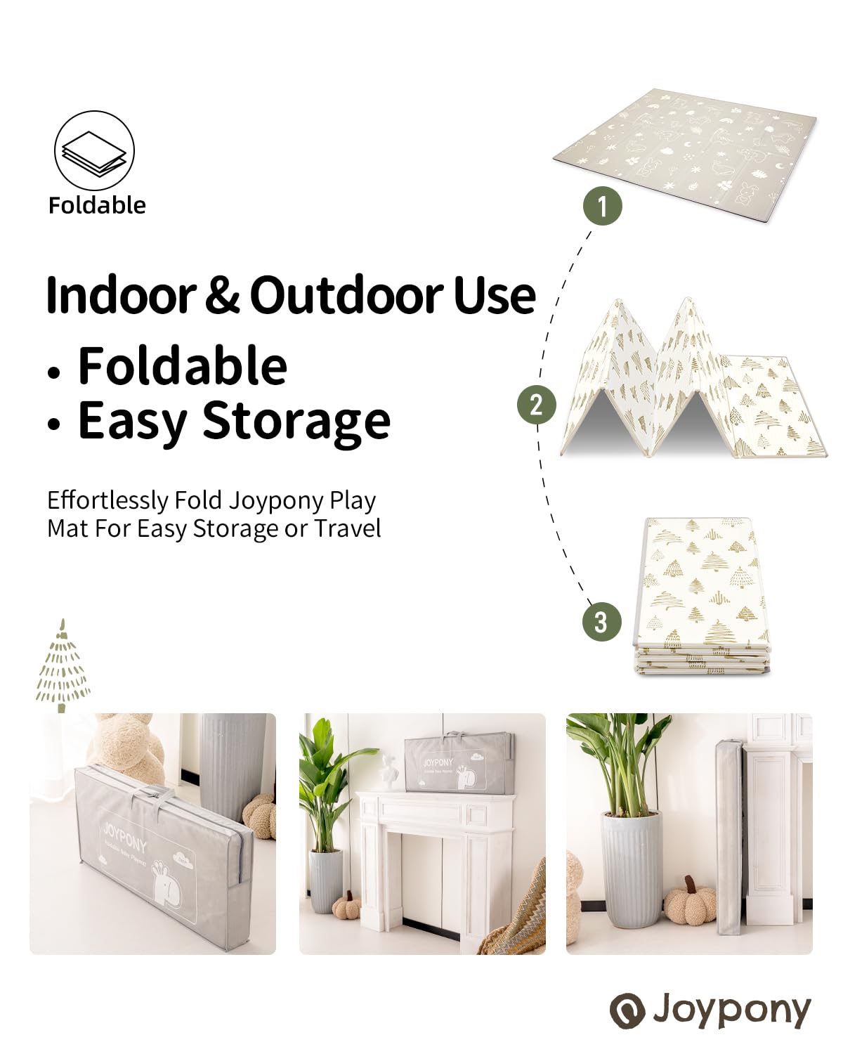 Baby Play Mat, 79" X 71" X 0.6" Extra Large & Thick Reversible Foldable Play Mats for Babies and Toddlers, Anti-Slip Portable Baby Floor Mat for Tummy Time, Baby Mat for Floor with Travel Bag