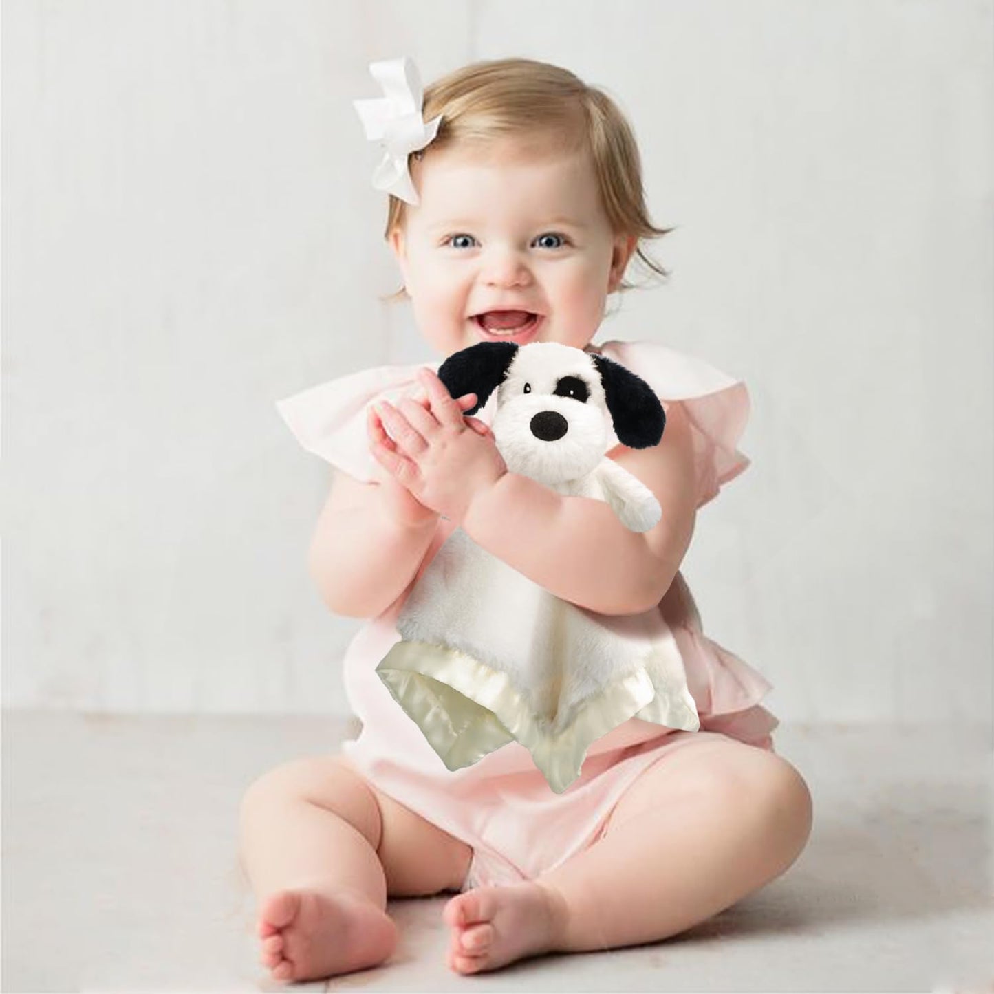 Puppy Baby Security Blanket for Toddler Infant Newborn Boys and Girls Soft Lovey Plush Fabric and Satin Backing, Black 13.5 Inch