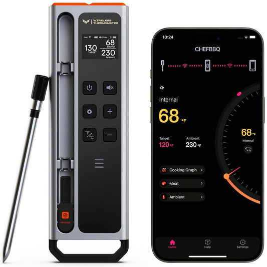 Meat Thermometer Digital Wireless, 800FT Long Range Bluetooth Cooking Thermometer, Food Thermometer for Remote Monitoring of Grill, Oven, Smoker, Air Fryer, Rotisserie, iOS & Android App